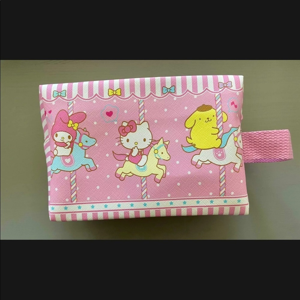 Hello Kitty Travel Pouch Bag NEW Faux Leather Zip School Pencil Case Cosmetic